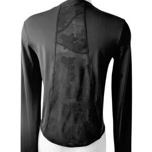 EUC Lululemon Sheer Will Long Sleeve Black Tee With Semi Sheer Camo Back Size 4